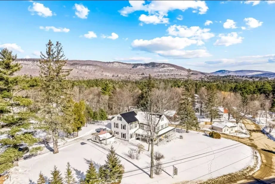Aerial view of the homestead in winter